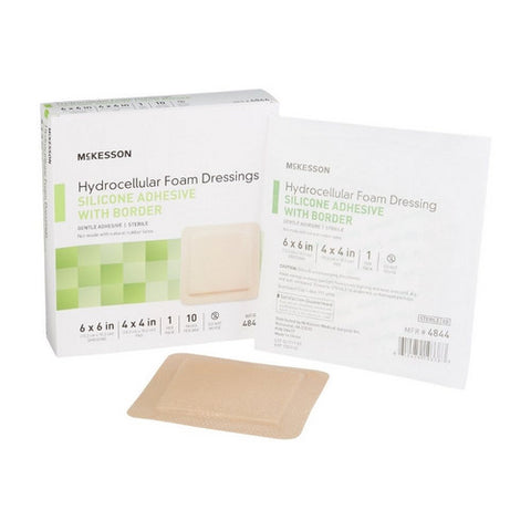 McKesson, Foam Dressing 6 X 6 Inch With Border Film Backing Silicone Gel 4844, Box Of 10