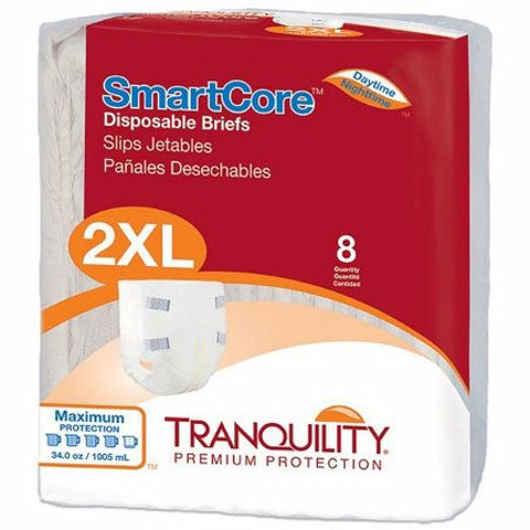 Tranquility, Unisex Adult Incontinence Brief Tranquility SmartCore Tab Closure 2X-Large Disposable Heavy Absorben, Pack Of 8