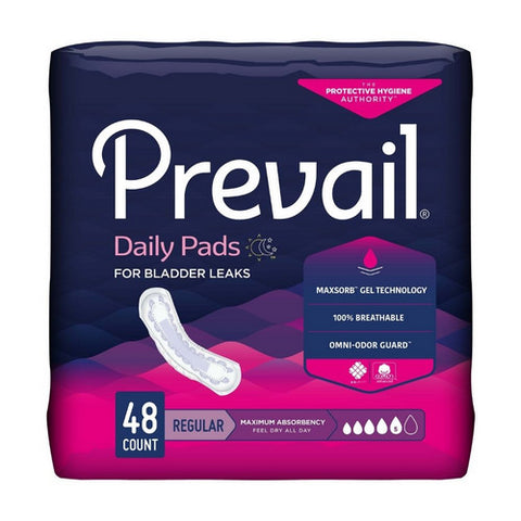 First Quality, Bladder Control Pad Prevail Daily Pads 11 Inch Length Heavy Absorbency Polymer Core One Size Fits M, Count of 192