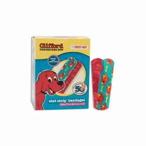 Dukal, Adhesive Strip American White Cross Stat Strip 3/4 X 3 Inch Plastic Rectangle Kid Design (Clifford, Box Of 1