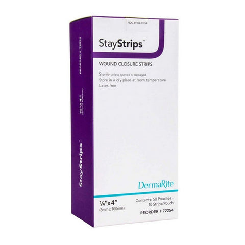 DermaRite, Skin Closure Strip StayStrips 1/8 X 3 Inch Nonwoven Material Flexible Strip White, Box Of 50