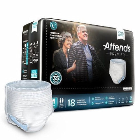 Attends, Unisex Adult Absorbent Underwear Attends Premier Pull On with Tear Away Seams Medium Disposable Hea, Count of 18
