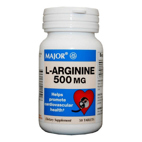 Major Pharmaceuticals, Dietary Supplement Major L-Arginine 500 mg Strength Tablet 50 per Bottle, Count of 1