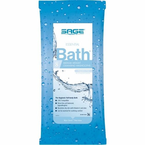 Sage, Rinse-Free Bath Wipe Essential Bath Soft Pack Purified Water / Methylpropanediol / Glycerin / Aloe, 1 Pack