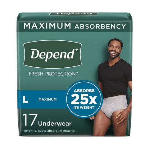 Kimberly Clark, Male Adult Absorbent Underwear Depend FIT-FLEX Pull On with Tear Away Seams Large Disposable Heavy, Pack Of 17