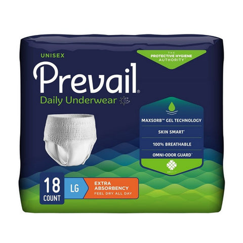 First Quality, Female Adult Absorbent Underwear Prevail Daily Underwear Pull On with Tear Away Seams Large Disposa, Pack Of 18