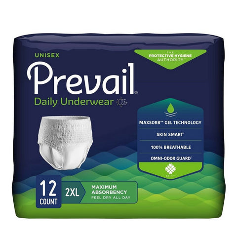 First Quality, Female Adult Absorbent Underwear Prevail Daily Underwear Pull On with Tear Away Seams 2X-Large Disp, Case Of 4