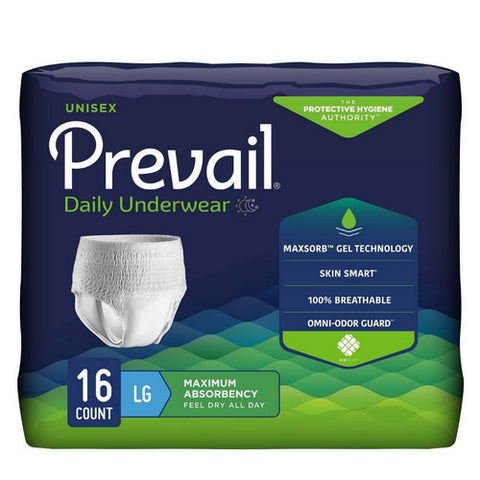 First Quality, Unisex Adult Absorbent Underwear Prevail Pull On with Tear Away Seams Large Disposable Heavy Absorb, Pack Of 16