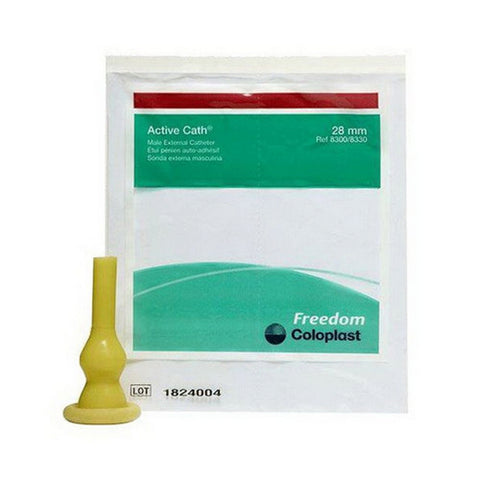 Coloplast, Male External Catheter Active Cath Self-Adhesive Strip Latex Medium, Count of 100