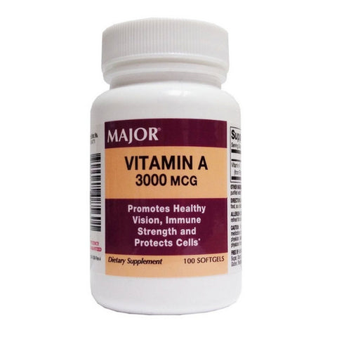 Major Pharmaceuticals, Vitamin Supplement Major Vitamin A 10000 IU Strength Capsule 100 per Bottle, Count of 1