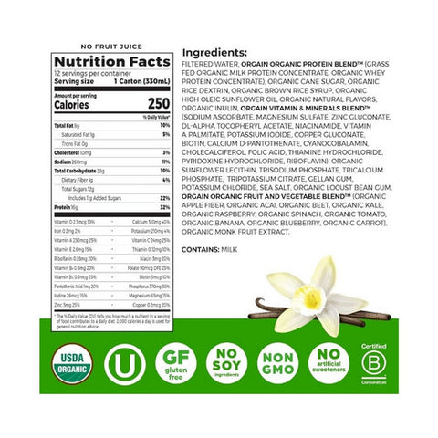 Orgain, Oral Supplement Orgain Organic Nutritional Shake Sweet Vanilla Bean Flavor 11 oz. Container Carton, 11 Oz