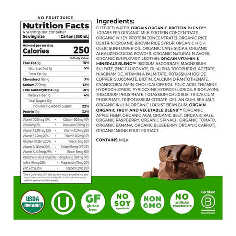 Orgain, Oral Supplement Orgain Organic Nutritional Shake Creamy Chocolate Fudge Flavor 11 oz. Container Car, Pack Of 4