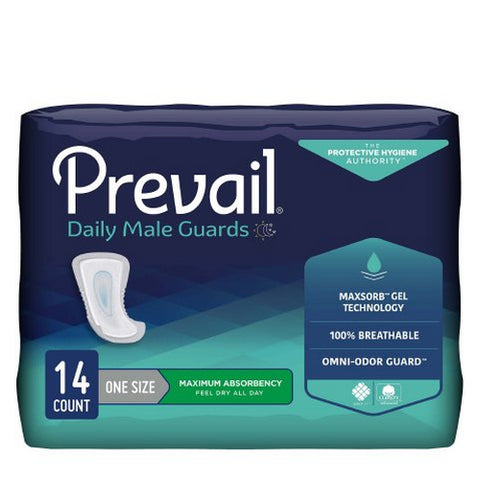 First Quality, Bladder Control Pad Prevail Daily Male Guards 12-1/2 Inch Length Heavy Absorbency Polymer Core One, Pack Of 14