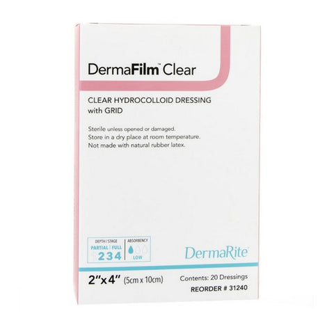 DermaRite, Hydrocolloid Dressing DermaFilm 2 X 4 Inch Rectangle Sterile, Box Of 20