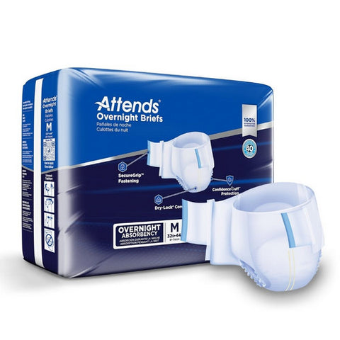 Attends, Unisex Adult Incontinence Brief Attends Extended Wear Tab Closure Medium Disposable Heavy Absorbenc, Count of 18