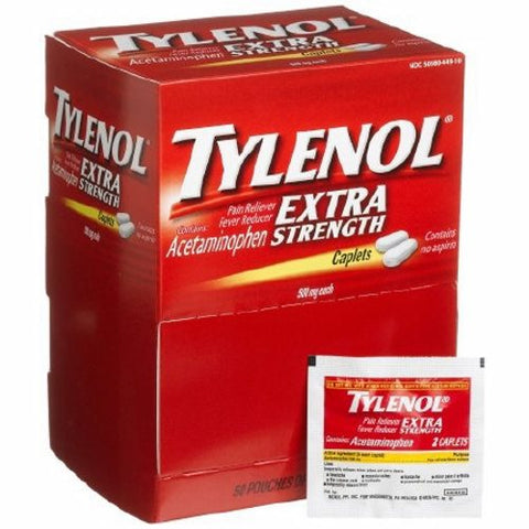 Tylenol, Pain Relief Tylenol 500 mg Strength Acetaminophen Caplet 50 per Box, Box Of 1
