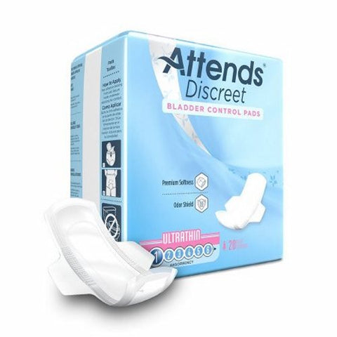 Attends, Bladder Control Pad Attends Discreet 9 Inch Length Light Absorbency Polymer Core One Size Fits Most, Count of 20