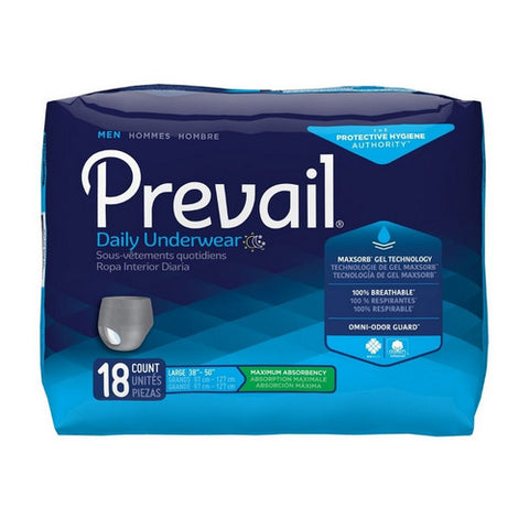 First Quality, Male Adult Absorbent Underwear Prevail Men's Daily Underwear Pull On with Tear Away Seams Large / X, Count of 18