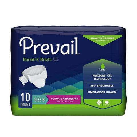 First Quality, Unisex Adult Incontinence Brief Prevail Bariatric Tab Closure Size B Disposable Heavy Absorbency, Count of 4