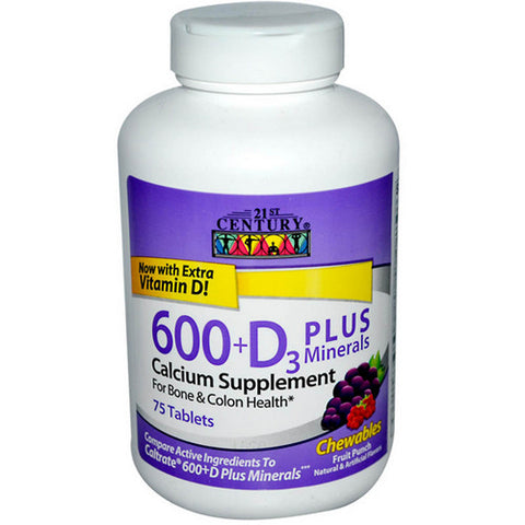 21st Century, Calcium 600 + Vitamin D3 with Minerals Chew, 75 Chewable Tabs