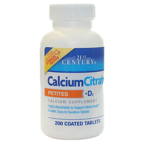 21st Century, Calcium Citrate Petites + D3, 200 Tabs