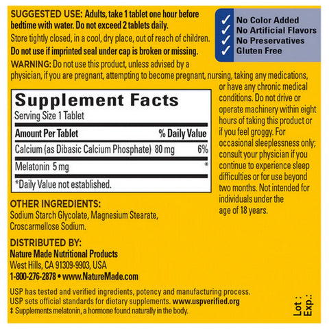 Nature Made, Melatonin Sleep Aid For Adults, 5 Mg, 90 Tabs