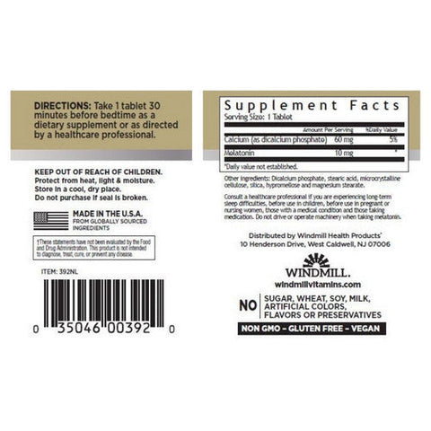 Windmill Health, Melatonin Time Release, 10mg, 60 Tabs