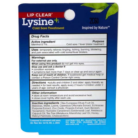 Quantum Health, Lip Clear Lysine+ Cold Sore Treatment, 0.25 oz