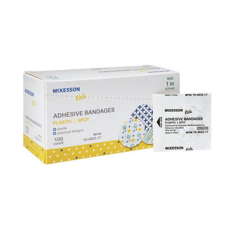 McKesson, Adhesive Spot Bandage 1 Inch Plastic Round Kid Design 16-4832-17, Box Of 100