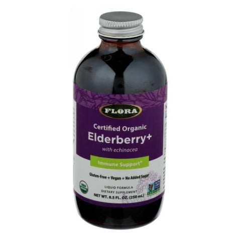 Flora, Certified Organic Elderberry + with Echinacea, 8.5 Oz