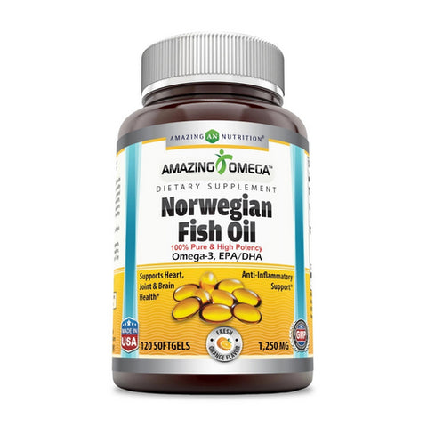 Amazing Nutrition, Amazing Omega Norwegian Fish Oil, 1250 mg, Orange 120 Softgels