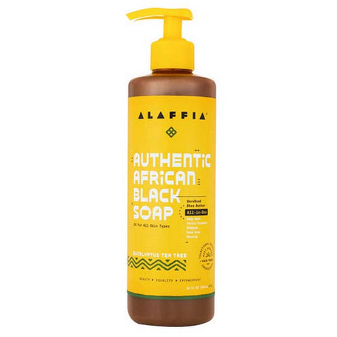 Alaffia, Authentic African Black Soap Eucalyptus Tea Tree, 16 Oz (Case of 3)