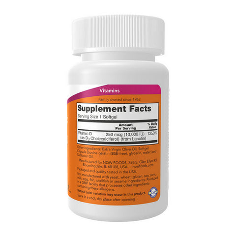 Now Foods, Vitamin D-3, 10,000 IU, 240 Softgels