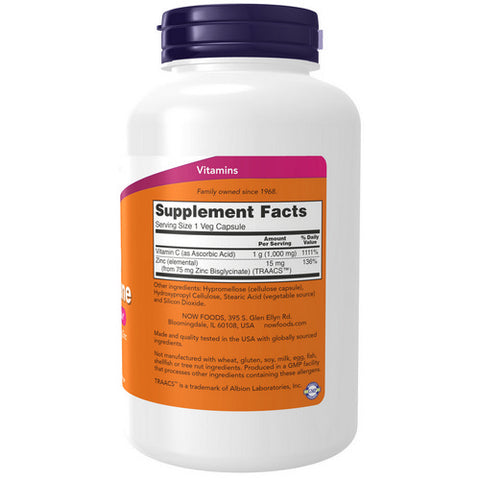 Now Foods, C-1000 Zinc Immune, 180 Veg Caps