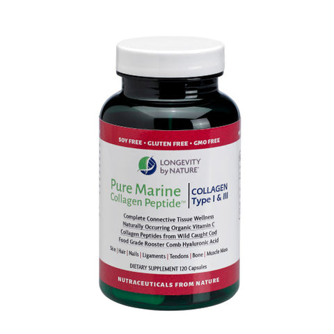 Longevity by Nature, Pure Marine Collagen Peptide Type I & III, 120 Caps