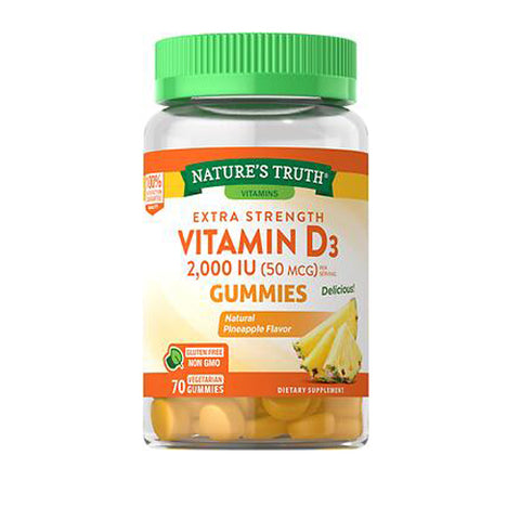 Nature's Truth, Extra Strength Vitamin D3 Gummies Natural Pineapple, 70 Count