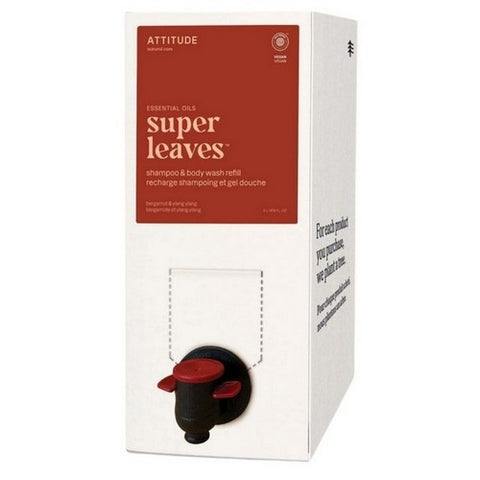 Attitude, Super Leaves Mens 2 In 1 Shampoo And Body Wash Eco Refill Bergamot And Ylang Ylang, 2 Litre