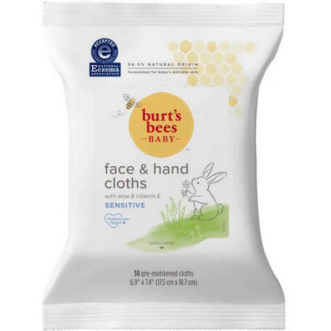 Burts Bees, Baby Bee Face And Hand Cloths, 30 Count