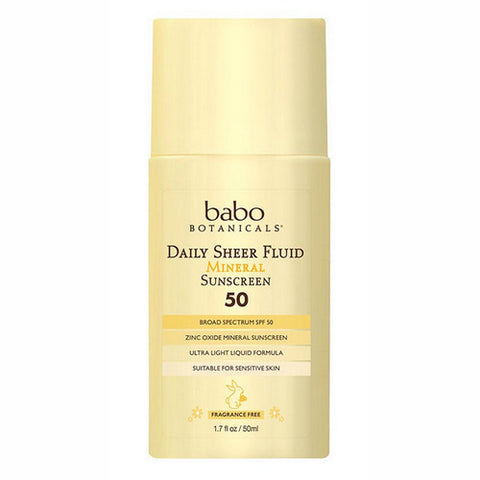 Babo Botanicals, SPF 50 Daily Sheer Fluid Mineral Sunscreen, 1.7 Oz