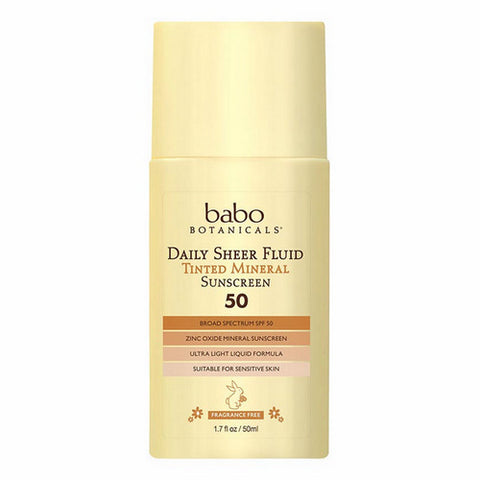 Babo Botanicals, Daily Sheer Fluid Tinted Sunscreen SPF 50, 1.7 Oz