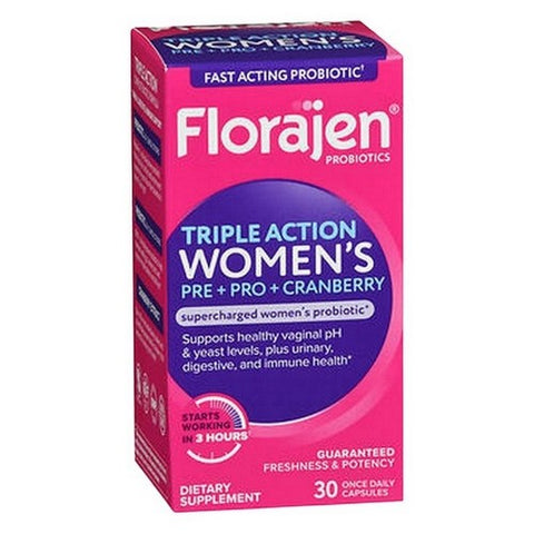 Florajen, Triple Action Womens Pre Plus Probiotic Plus Cranberry, 30 Caps