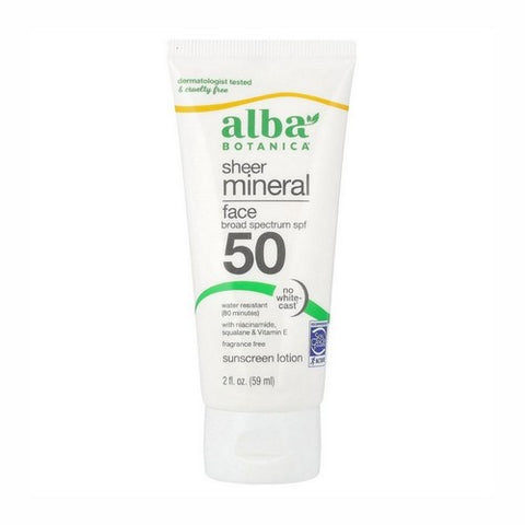Alba Botanica, Sheer Mineral Sunscreen Face Lotion SPF 50, 2 Oz