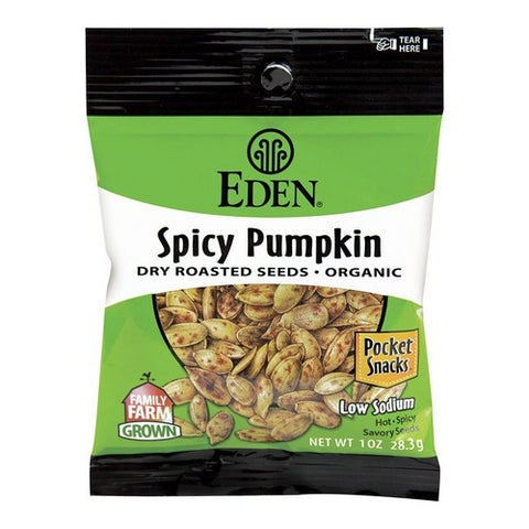 Eden Foods, Organic Spicy Pumpkin Seeds Pocket Snacks, 1 Oz (Case Of 12)