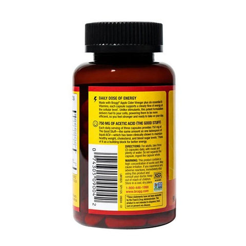Bragg's Liquid Aminos, True Energy Apple Cider Vinegar Plus 6 B Vitamins, 90 Capsules