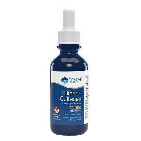 Trace Minerals, Liquid Ionic Biotin + Collagen Strawberry Mango Flavor, 75,000 mcg, 2 Oz