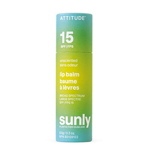 Attitude, Lip Balm SPF 15 Sunly Plastic Free Unscented, 0.3 Oz