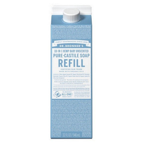 Dr.Bronner's, Pure Castile Liquid Soap Refill Baby Unscented, 32 Oz