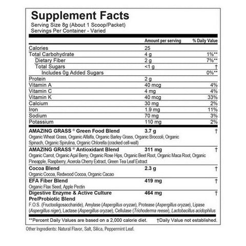 Amazing Grass, Organic Green Superfood Drink Powder Cacao Chocolate Infusion, 8.5 Oz