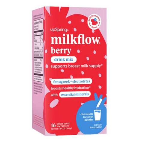 UpSpring, MilkFlow Drink Mix Breastfeeding Supplement with Electrolytes, Berry 16 Count