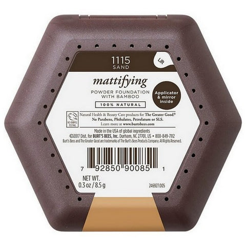 Burts Bees, Natural Mattifying Pressed Powder Foundation Sand, 0.3 Oz (Case Of 2)
